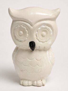 Vintage Ceramic Owl Figurine Cream Glossy Hand Painted Look 5.75" Decor